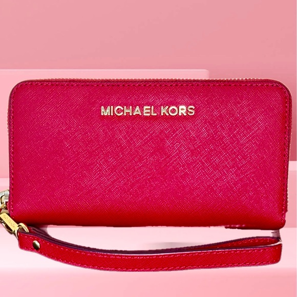 Michael Kors Handbags - Michael Kors Red and Gold Wristlet w/COA